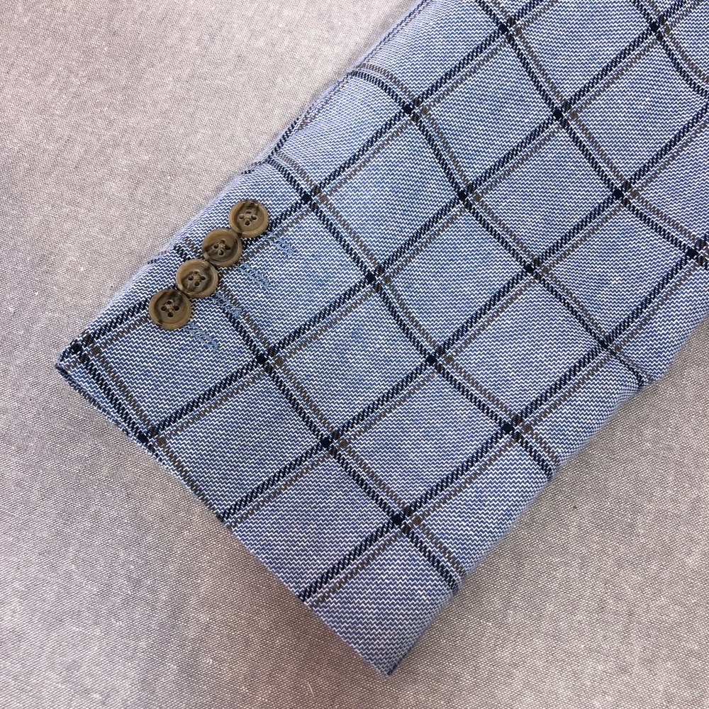 Stafford Blue Brown Windowpane Linen Sport Coat - Picture 7 of 11